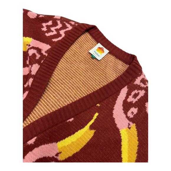 FARM Rio Small Burgundy Toucanissimo Cardigan Long Sleeve Open Front Boho - Picture 7 of 12